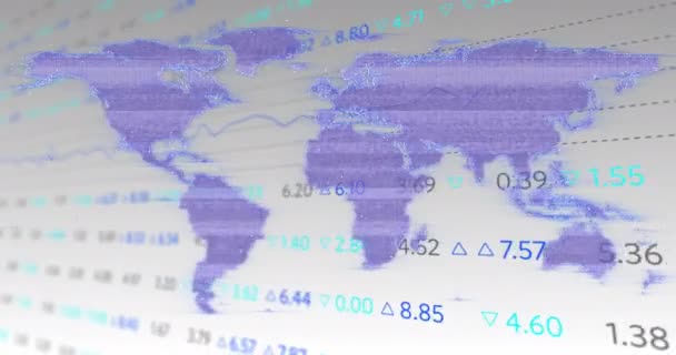 Animering Störningar Världskartan Och Aktiemarknaden Teknik Databehandling Och Digitalt Gränssnittskoncept — Stockvideo