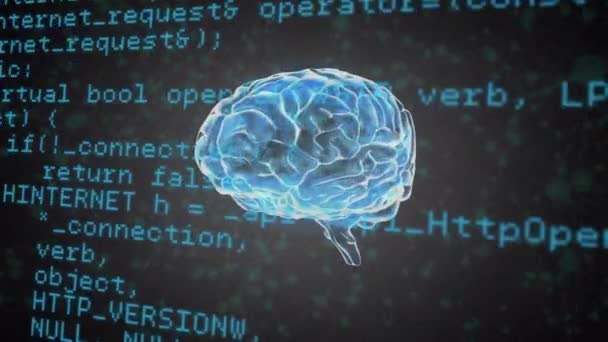 灰色の背景の接続のネットワークに対して人間の脳を回転させる上でのデータ処理 医学研究科学技術の概念は — ストック動画