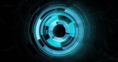 Siyah arkaplanda tarama yapan dürbün görüntüsü. çevrimiçi siber güvenlik, veri işleme, dijital arayüz ve dijital olarak oluşturulmuş görüntü hesaplama kavramı.