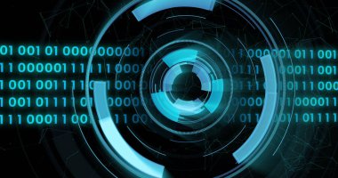 İkili kodlama veri işleme ile kapsam taraması resmi. çevrimiçi siber güvenlik, veri işleme, dijital arayüz ve dijital olarak oluşturulmuş görüntü hesaplama kavramı.