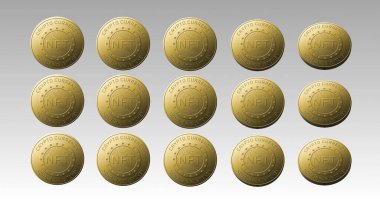 Gri arkaplanda dönen altın sikkelerin resmi. finans, işletme, para ve dijital olarak oluşturulan kripto para birimi konsepti.