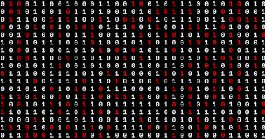 Siyah arkaplanda hareket eden kırmızı ve beyaz ikili kodlama görüntüsü. küresel veri işleme, dijital arayüz ve dijital olarak oluşturulmuş görüntü hesaplama kavramı.