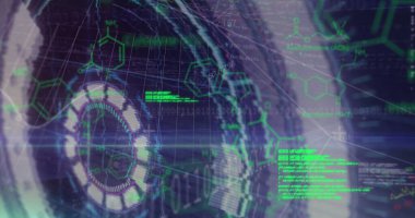 Siyah arkaplanda tarama ve veri işleme görüntüsü. küresel iş ve dijital arayüz kavramı dijital olarak oluşturulmuş görüntü.