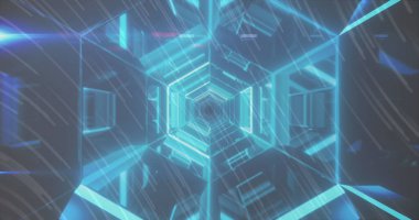 Dijital tünelde ışık izleri. küresel veri işleme, bağlantılar ve dijital arayüz konsepti dijital olarak oluşturulmuş resim.