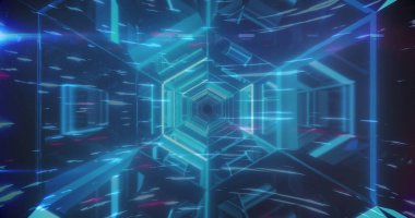 Dijital tünelde ışık izleri. küresel veri işleme, bağlantılar ve dijital arayüz konsepti dijital olarak oluşturulmuş resim.