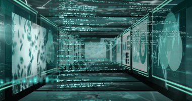 Ekranlardaki çeşitli bilgiler üzerinden veri işleme resmi. veri işleme, ağ ve teknoloji konsepti dijital olarak oluşturulmuş görüntü.