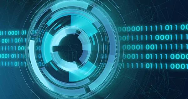 Image of scope scanning with binary coding data processing. online cyber security, data processing, digital interface and computing concept digitally generated image.