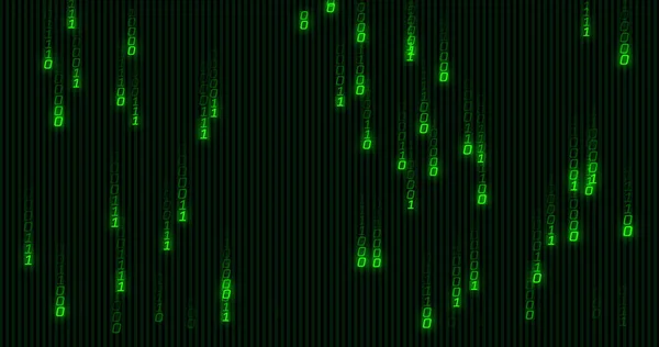 黑色背景上的绿色二进制编码数据处理图像 数据处理 数字接口和数字生成图像的计算概念 — 图库照片
