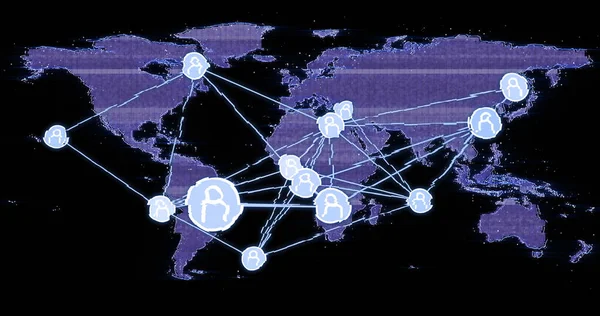 Imagem Rede Conexões Com Ícones Pessoas Sobre Mapa Mundo Fundo — Fotografia de Stock