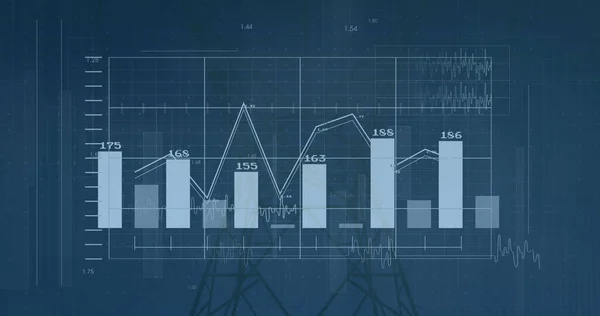 Beeld Van Financiële Gegevensverwerking Elektriciteitspylons Landschap Mondiaal Financieel Zakelijk Digitaal — Stockfoto