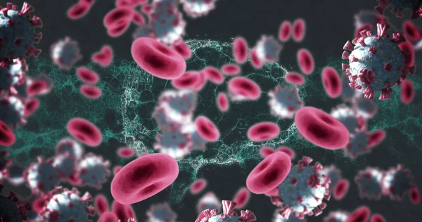 Covid Insan Beyni Dönen Kırmızı Kan Hücrelerinin Görüntüsü Küresel Covid — Stok fotoğraf