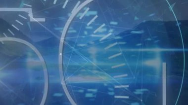 Manzara üzerinde şekiller ve 5G metin animasyonu. küresel iş ve dijital arayüz kavramı dijital olarak oluşturulmuş video.