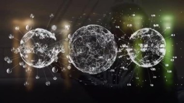 Kahverengi ve yeşil arka planda bağlantıların ve dünyanın animasyonu. küresel iş, bağlantılar ve veri işleme kavramı dijital olarak oluşturulmuş video.