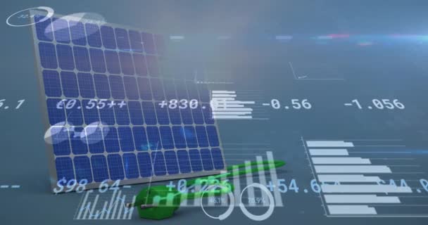 Animation Der Verarbeitung Von Finanzdaten Über Solarzellen Elektrizität Energie Und — Stockvideo