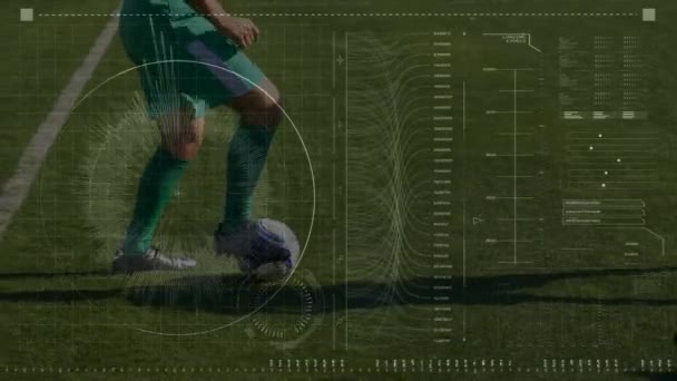 Animation Data Processing Diverse Football Players Background Global Sports Competition — Stock Video