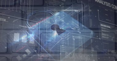 Uyarı veri işleme resmi, çevrimiçi güvenlik kilidi ve devre kartı. küresel çevrimiçi güvenlik, bilgisayar, veri işleme ve teknoloji konsepti dijital olarak oluşturulmuş görüntü.