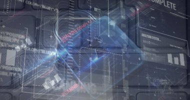 Uyarı veri işleme resmi, çevrimiçi güvenlik kilidi ve devre kartı. küresel çevrimiçi güvenlik, bilgisayar, veri işleme ve teknoloji konsepti dijital olarak oluşturulmuş görüntü.