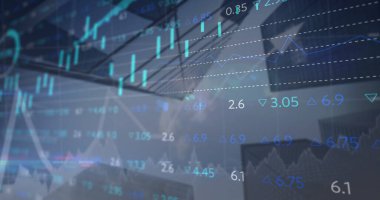 Mimari üzerine finansal verilerin ve grafiklerin resmi. küresel finans, ekonomi, iş ve teknoloji konsepti dijital olarak oluşturulmuş imaj.