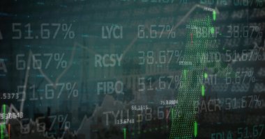 Şehirdeki finansal verilerin ve grafiklerin resmi. küresel finans, ekonomi, iş ve teknoloji konsepti dijital olarak oluşturulmuş imaj.