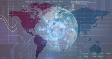 Dünya üzerindeki çeşitli veri işleme resimleri. küresel bağlantılar, teknoloji ve dijital arayüz kavramı dijital olarak oluşturulmuş görüntü.