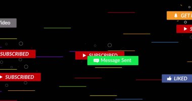 Siyah arkaplan üzerine düşen sosyal medya simgeleri ve numaralarının resmi. küresel sosyal medya, ağ oluşturma ve iletişim konsepti dijital olarak oluşturulmuş görüntü.