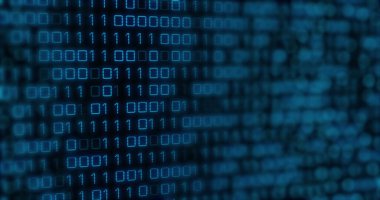 Siyah arkaplanda değişen mavi ikili kod resmi. programlama, bilgisayarlar ve teknoloji konsepti dijital olarak oluşturuldu.