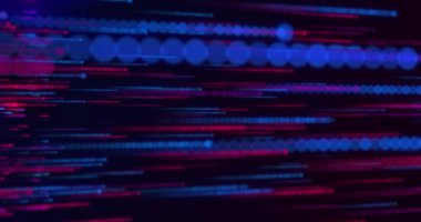 Siyah arkaplanda hareket eden kırmızı ve mavi noktalardan oluşan çizgiler. arkaplan, dokular ve hareket konsepti dijital olarak oluşturuldu.