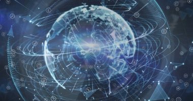 Işık izlerinin dijital görüntüsü siyah arkaplana karşı. bilgisayar arayüzü ve teknoloji kavramı