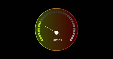 Siyah arkaplandaki araba hız göstergesi. küresel ulaşım ve dijital arayüz kavramı dijital olarak oluşturulmuş görüntü.