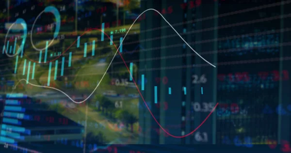 Wizerunek Danych Finansowych Wykresów Dotyczących Krajobrazu Miejskiego Globalna Koncepcja Finansów — Zdjęcie stockowe