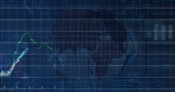 Pénzügyi Adatok Grafikonok Képe Forgó Földgömbön Globális Pénzügyi Gazdasági Üzleti — Stock Fotó