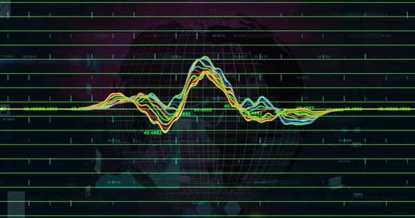 Bild Der Finanzgrafik Und Der Daten Über Dem Rotierenden Globus — Stockfoto