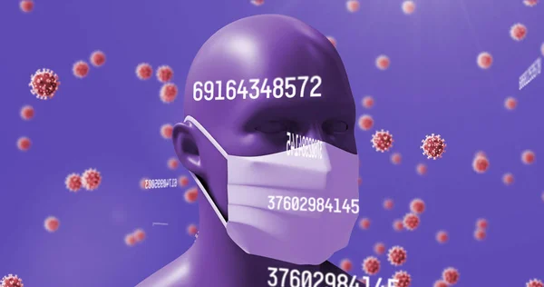 Bild Virusceller Och Antal Och Människa Med Ansiktsmask Och Databehandling — Stockfoto