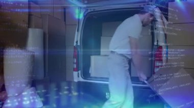 Kafkas kuryesi üzerinden veri işleme animasyonu. iş, teknoloji ve dağıtım hizmetleri kavramı dijital olarak oluşturulmuş video hizmetleri.