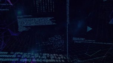 Siyah arkaplanda veri işleme animasyonu. veri işleme ve teknoloji konsepti dijital olarak oluşturulmuş video.