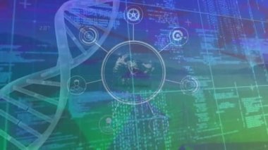 Veri işleme üzerine simgelerle bağlantı ağının animasyonu. küresel iş ve dijital arayüz kavramı dijital olarak oluşturulmuş video.