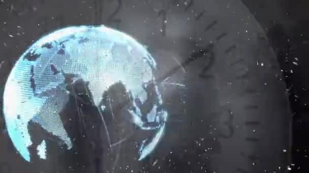Анімація Глобусу Фігур Годинником Глобальний Бізнес Фінанси Язки Концепція Цифрового — стокове відео