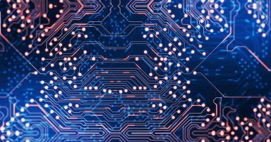 Bilgisayar devre kartında hareket eden ışık izlerinin görüntüsü. küresel hesaplama ve veri işleme kavramı dijital olarak oluşturulmuş resim.