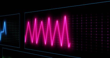 Siyah arkaplandaki kardiyograf görüntüsü. küresel tıp ve dijital arayüz kavramı dijital olarak oluşturulmuş görüntü.