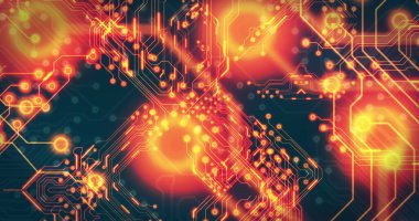 Siyah arkaplan üzerinde teknoloji devresi görüntüsü. küresel teknoloji ve dijital arayüz kavramı dijital olarak oluşturulmuş görüntü.