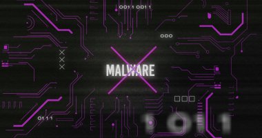 Yazılım metni, veri işleme ve bilgisayar devre kartı üzerindeki parazit görüntüsü. küresel teknoloji, bilgisayar ve dijital arayüz kavramı dijital olarak oluşturulmuş görüntü.