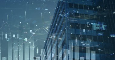 Yüksek bina ve gece trafiğine karşı istatistiksel veri işlemenin birleşik görüntüsü. iş teknolojisi kavramı