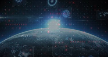 Tarama ve veri işleme alanlarında siber saldırı uyarısı. küresel internet güvenliği, siber suç, bağlantılar ve dijital olarak oluşturulan veri işleme kavramı.