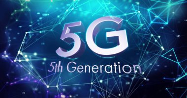 Siyah arkaplan üzerindeki bağlantı ağı üzerinden 5g metin resmi. küresel iletişim teknolojisi konsepti dijital olarak oluşturulmuş görüntü.