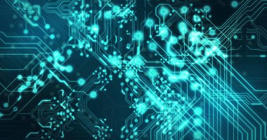 Siyah arkaplan üzerinde teknoloji devresi görüntüsü. küresel teknoloji ve dijital arayüz kavramı dijital olarak oluşturulmuş görüntü.