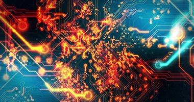 Siyah arkaplan üzerinde teknoloji devresi görüntüsü. küresel teknoloji ve dijital arayüz kavramı dijital olarak oluşturulmuş görüntü.