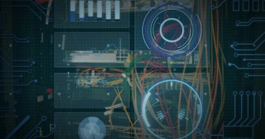 Sunucu odasında veri işleme resmi. küresel teknoloji ve dijital arayüz kavramı dijital olarak oluşturulmuş görüntü.