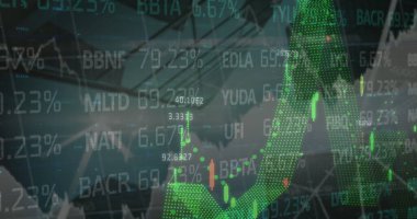 Mimari üzerine finansal verilerin ve grafiklerin resmi. küresel finans, ekonomi, iş ve teknoloji konsepti dijital olarak oluşturulmuş imaj.