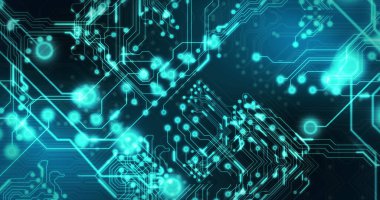 Siyah arkaplan üzerinde teknoloji devresi görüntüsü. küresel teknoloji ve dijital arayüz kavramı dijital olarak oluşturulmuş görüntü.