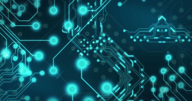 Siyah arkaplan üzerinde teknoloji devresi görüntüsü. küresel teknoloji ve dijital arayüz kavramı dijital olarak oluşturulmuş görüntü.